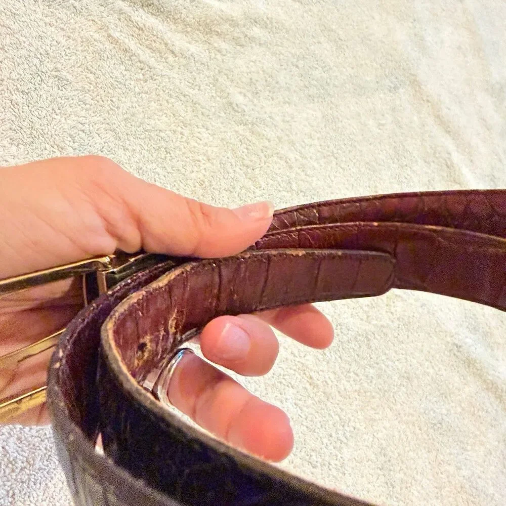 Men’s Brown Black Leather Belt Reversible Brass Buckle 38 Classic Golf 1” wide